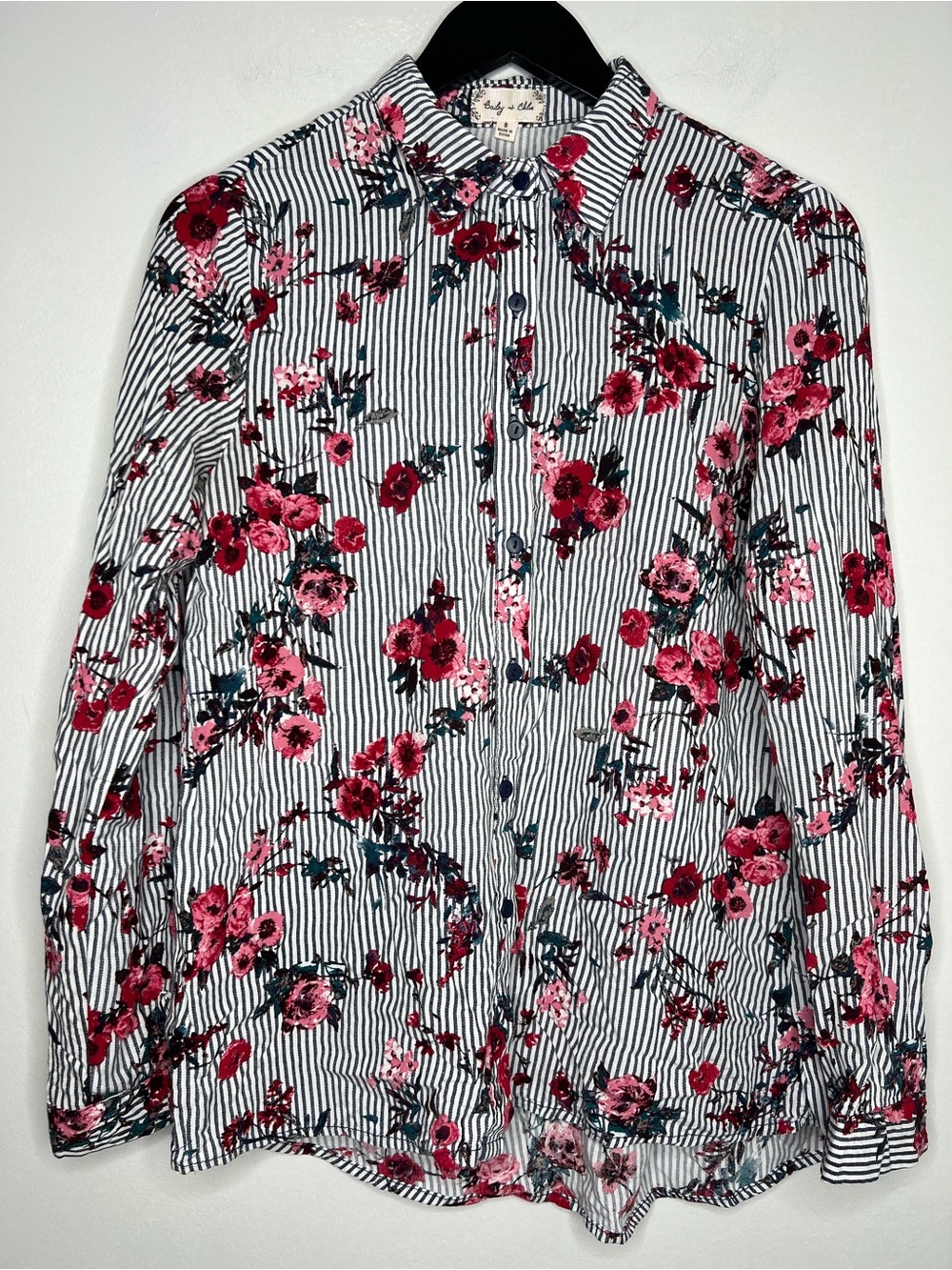 Floral Striped Button Down Boho Cottagecore 100% Rayon Business Casual